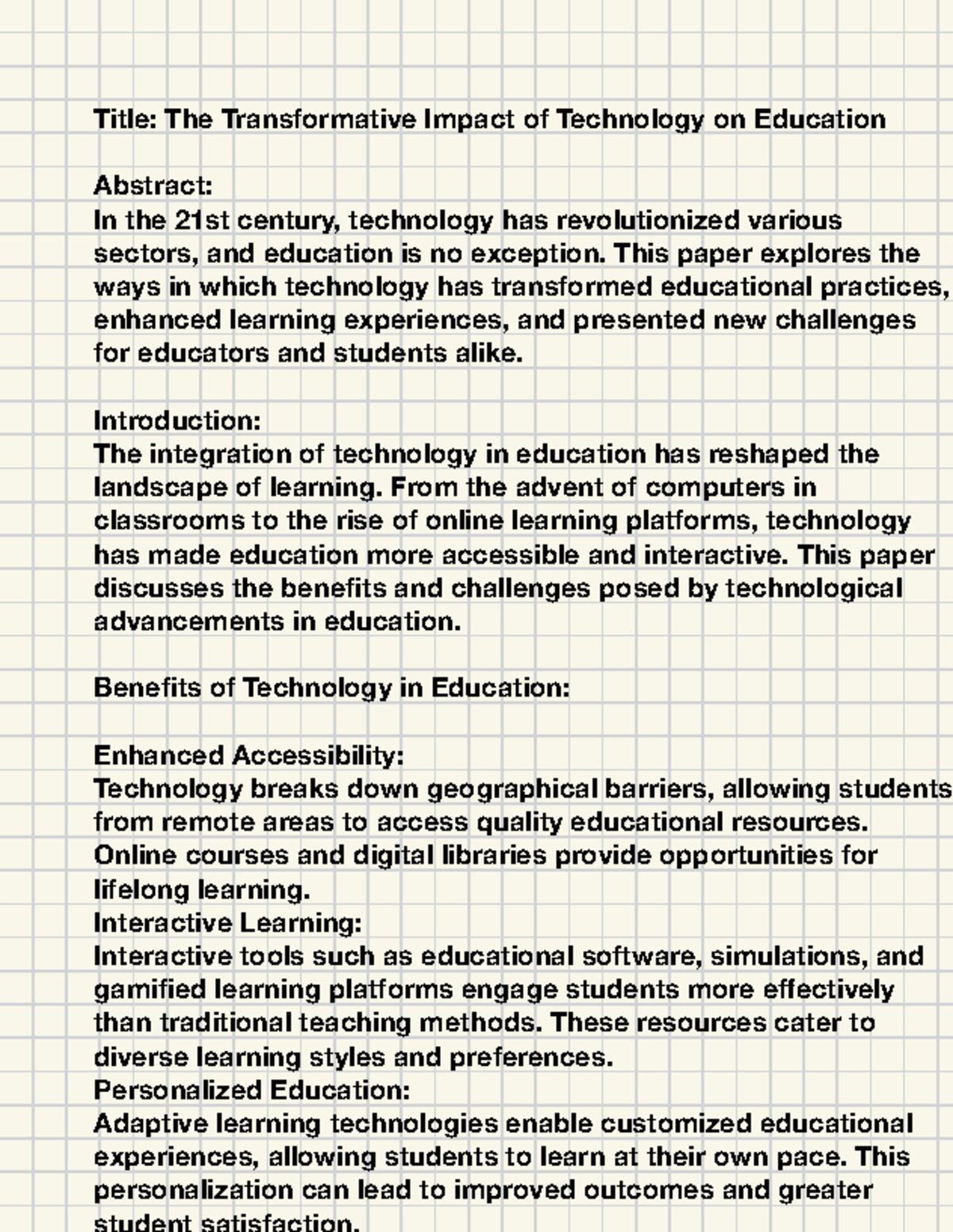 EDU 101 - The Transformative Impact of Technology on Education - Studocu