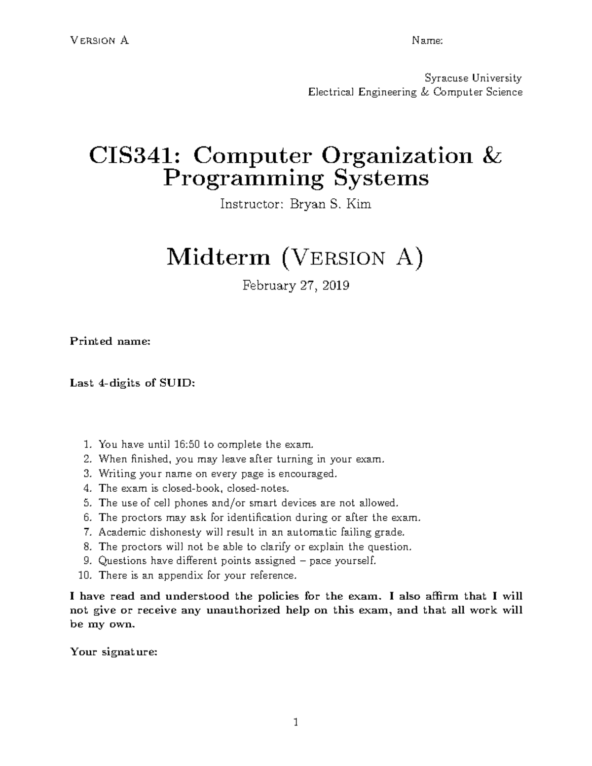 Sp20 CIS341 Midterm Exam - Computer Organization & Programming Systems ...