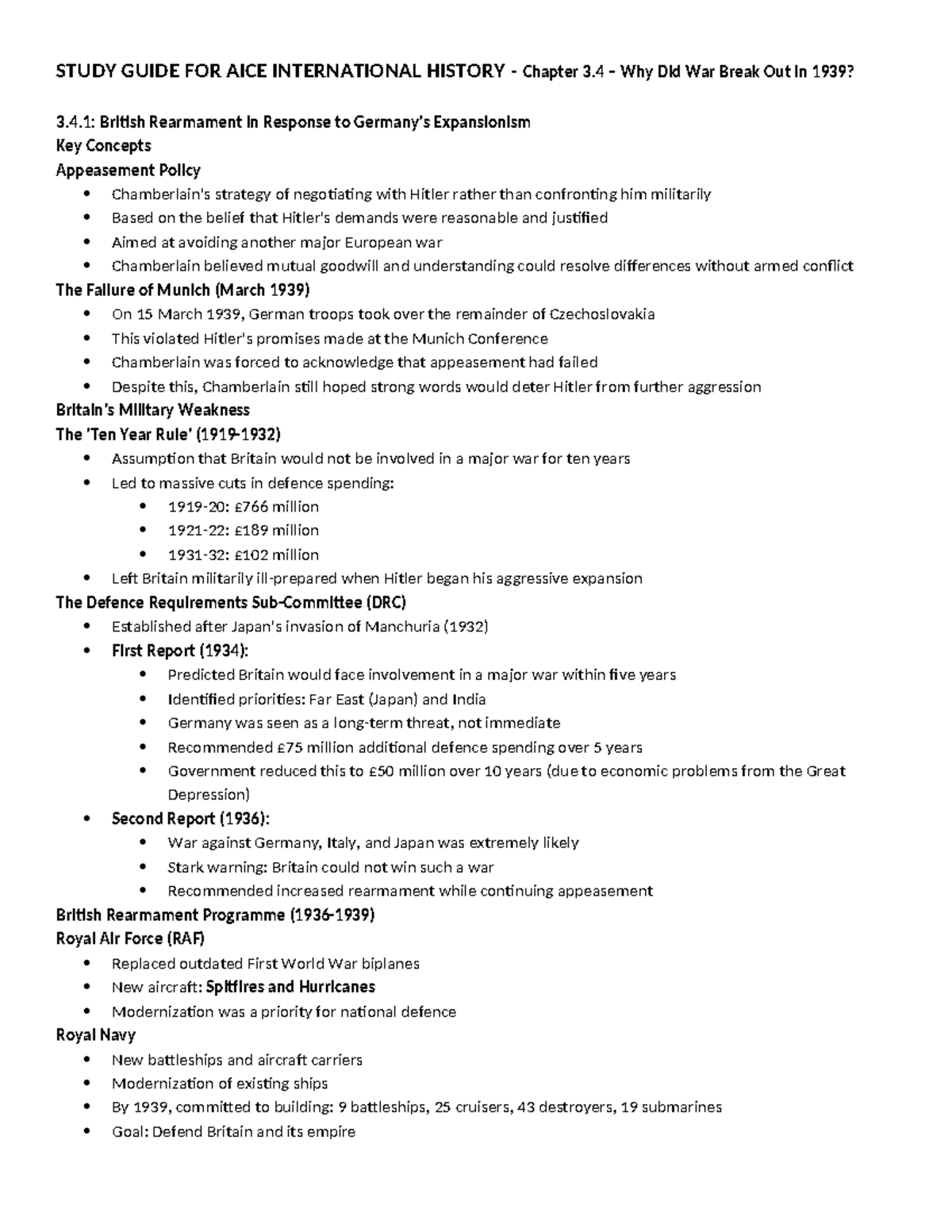 AICE INTERNATIONAL HISTORY Study Guide: Chapter 3.4 - Causes of WWII ...