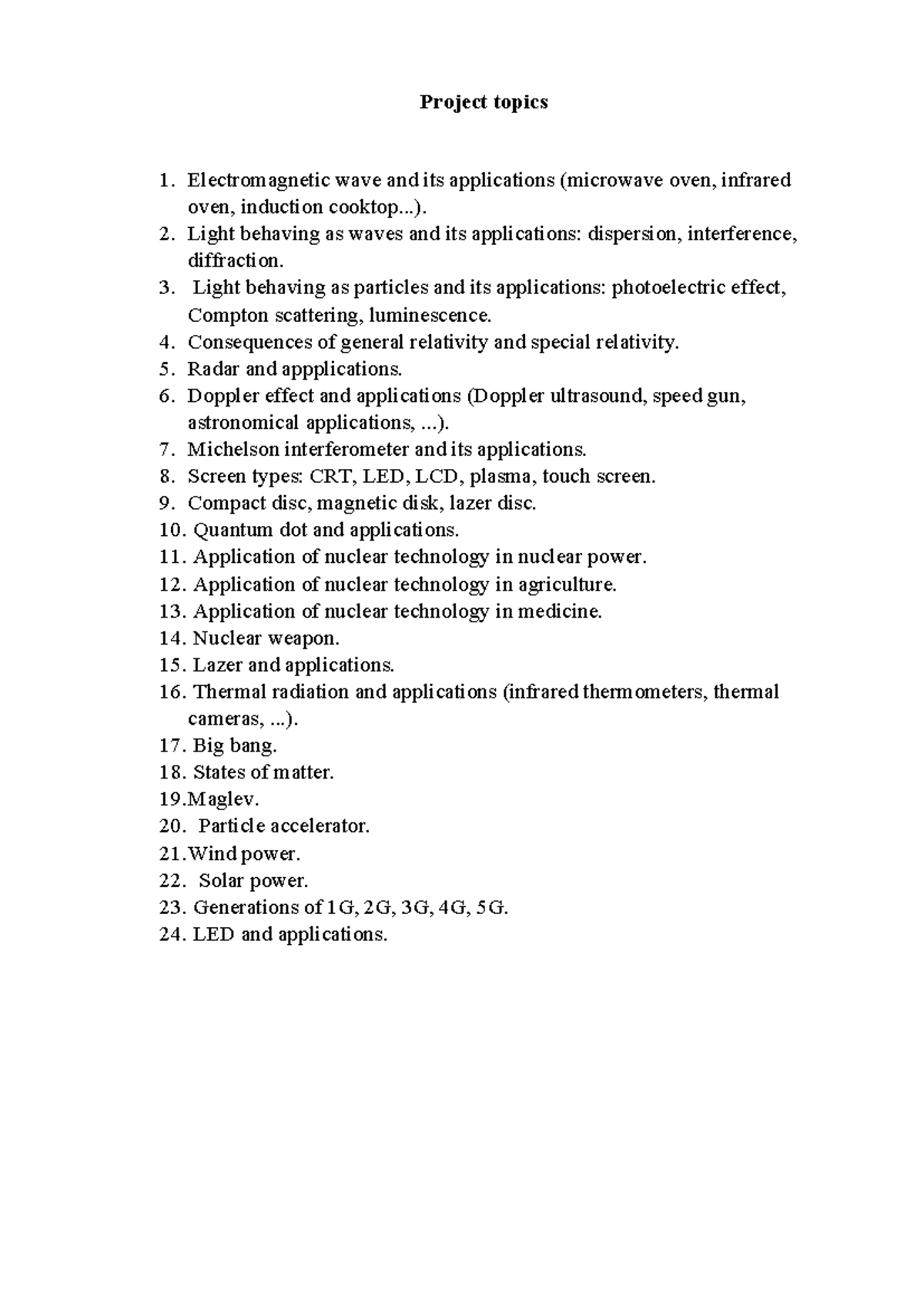 Project topics - up để xem file - Project topics Electromagnetic wave ...