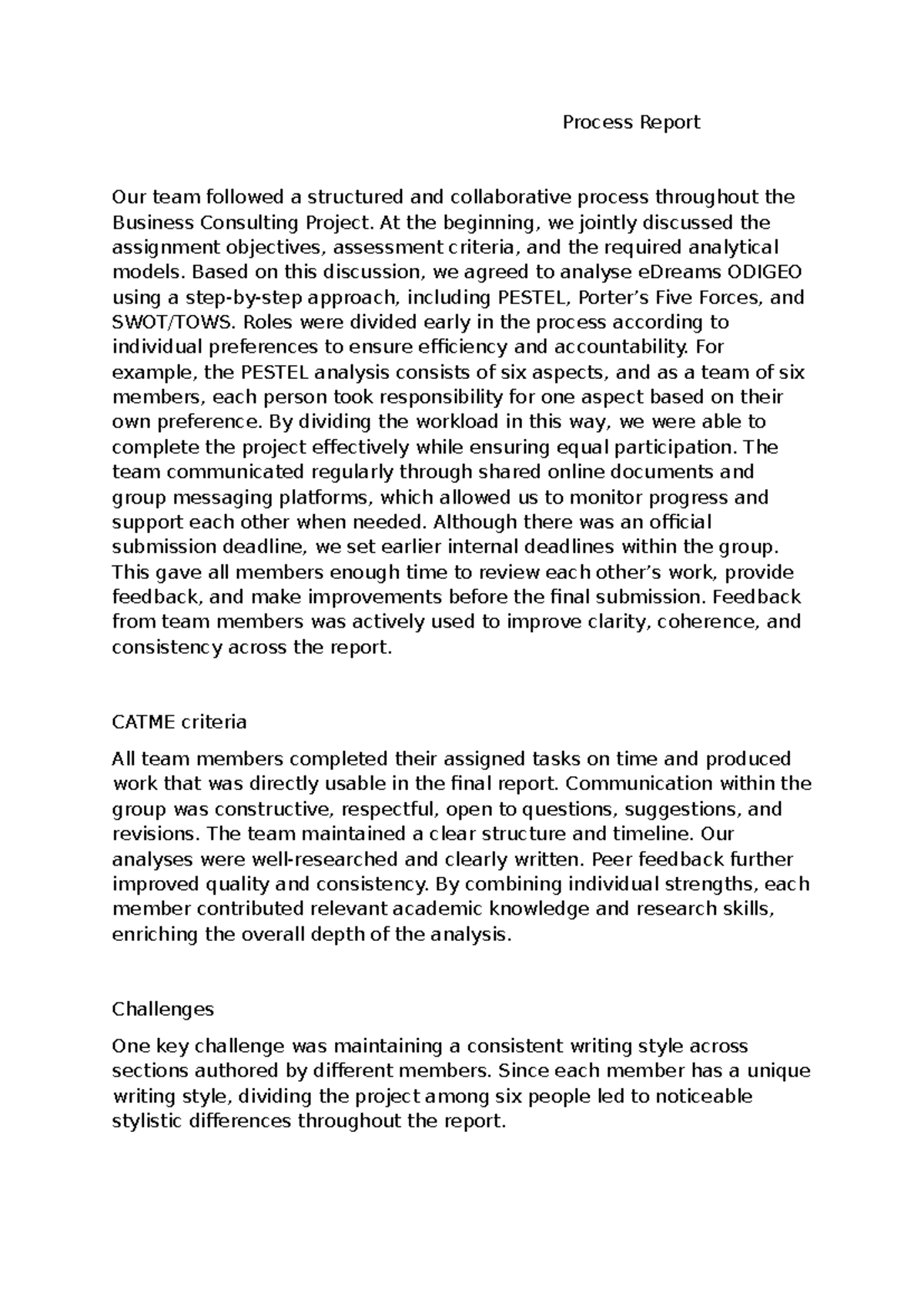 Business Consulting Project Process Report: Team Collaboration ...