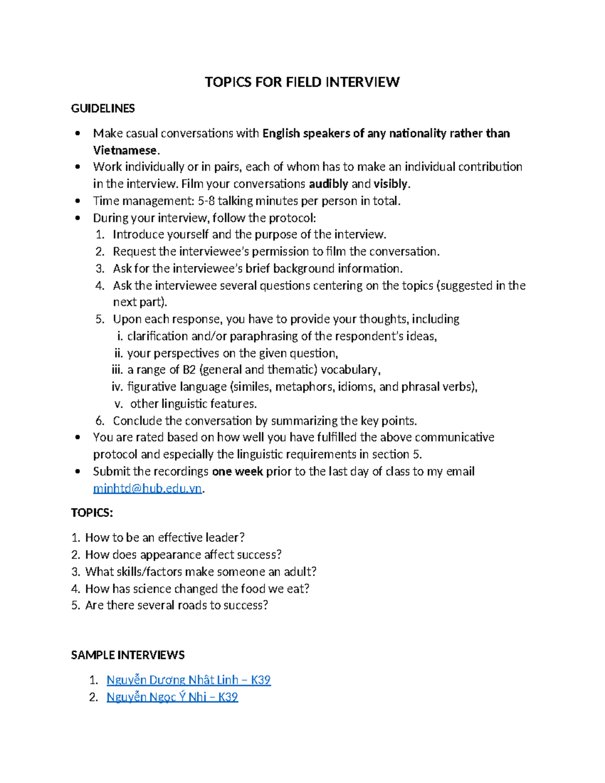 Field Interview Guidelines: Effective Communication & Topics - Studocu