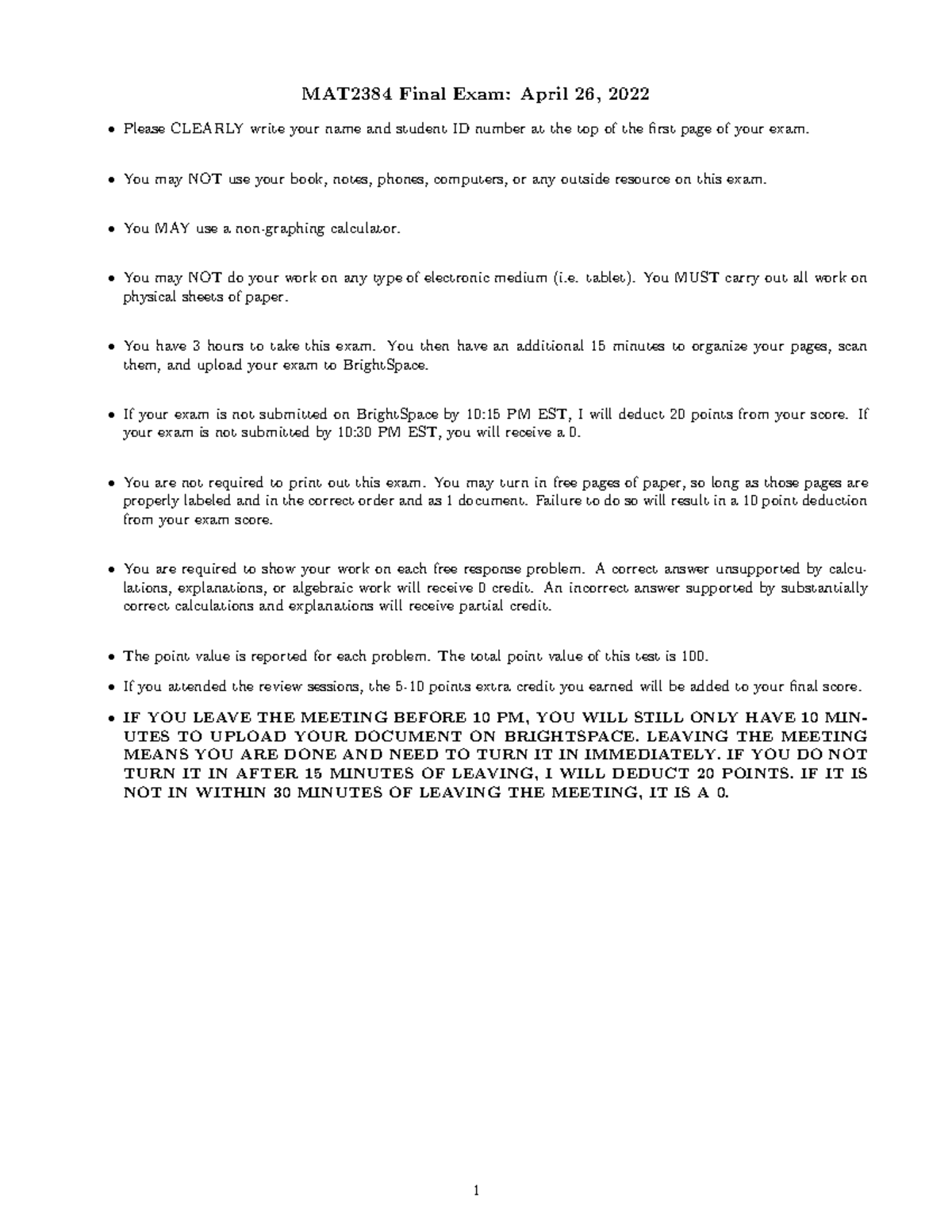 MAT2384 Final Exam Instructions and Guidelines - April 26, 2022 - Studocu
