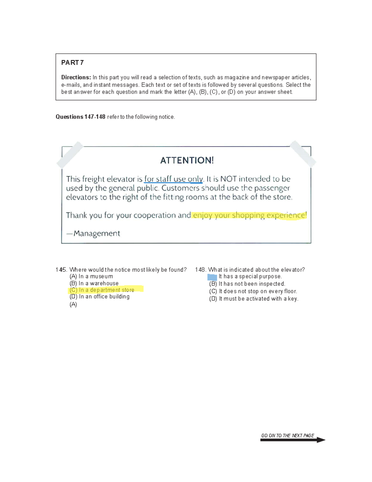 Part 7: Reading Comprehension Practice Questions and Answers - Studocu