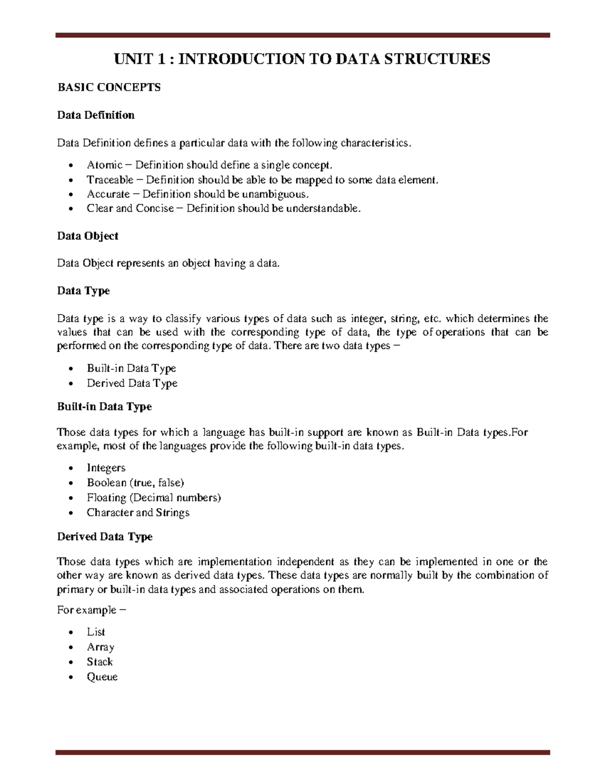 CSE 101: Data Structures Unit 1 Notes and Concepts Overview - Studocu