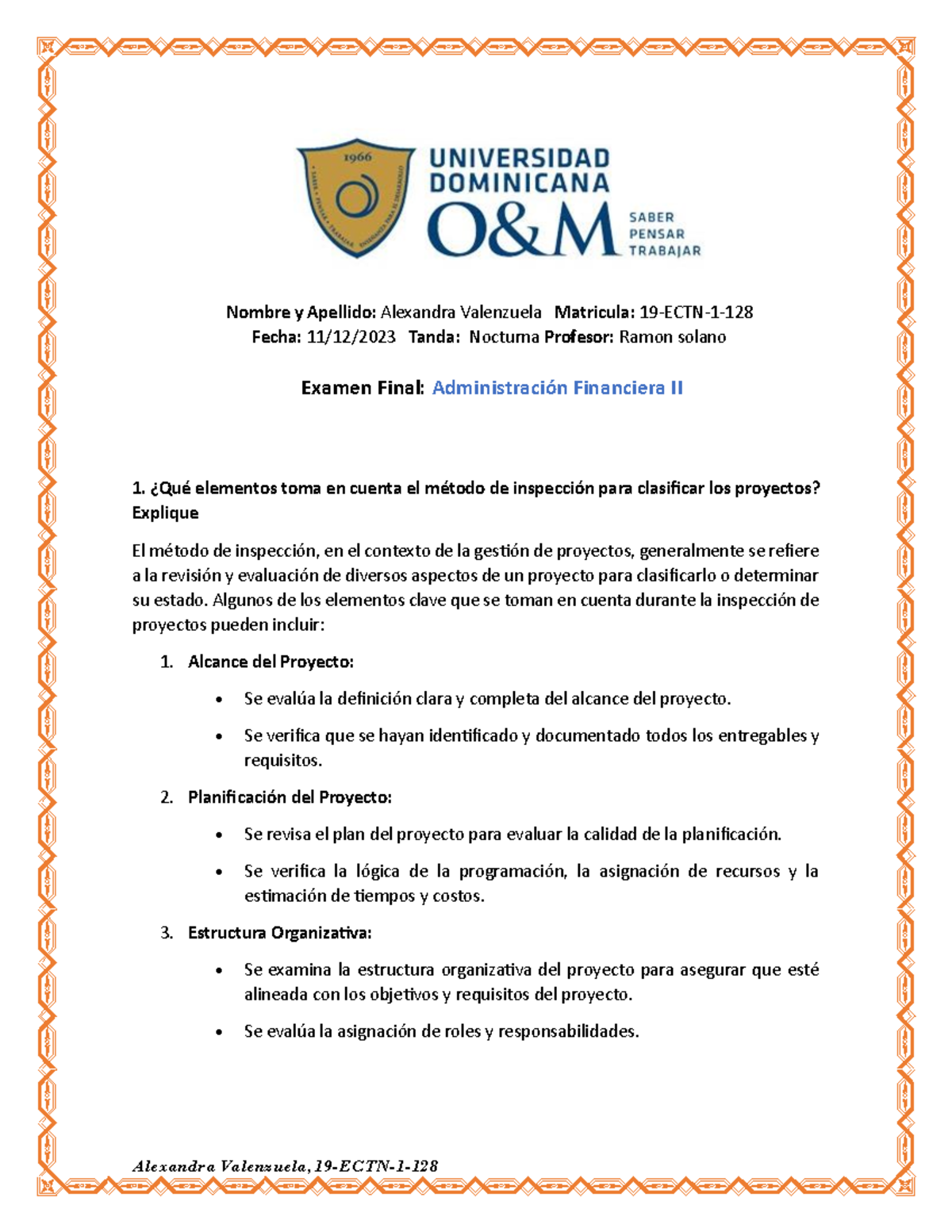 Examen Final ADM Financiera II: Clasificación y Evaluación de Proyectos -  Studocu