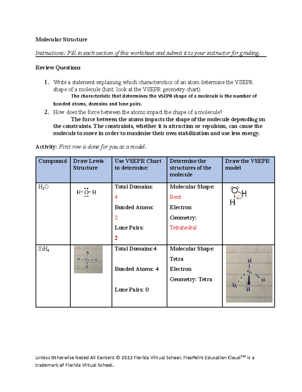 Molecular Structure Worksheet: VSEPR Shapes & Models - Studocu