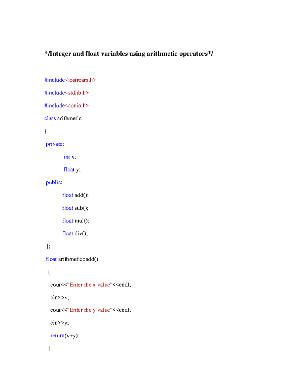 Program(c++) - practical programs - /Integer and float variables using ...