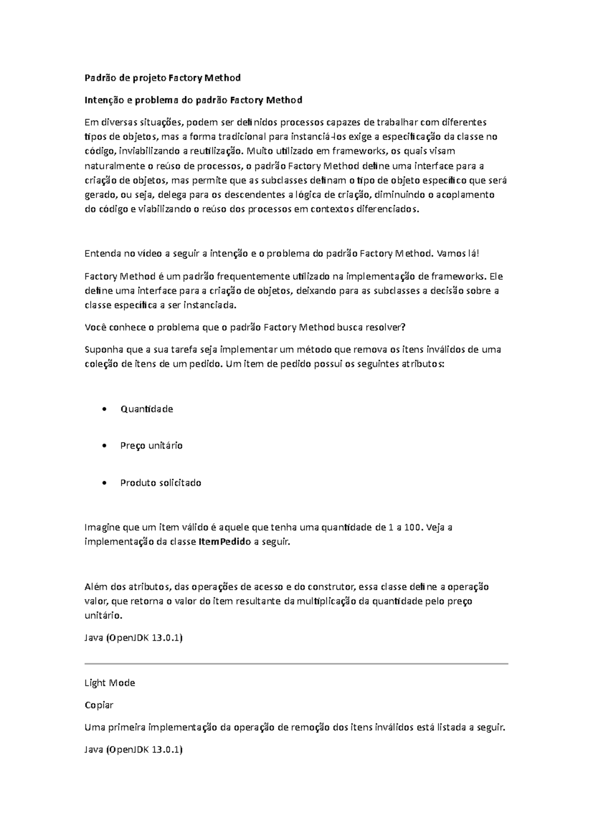 Padrão de Projeto Factory Method: Intenção e Problemas em Java - Studocu