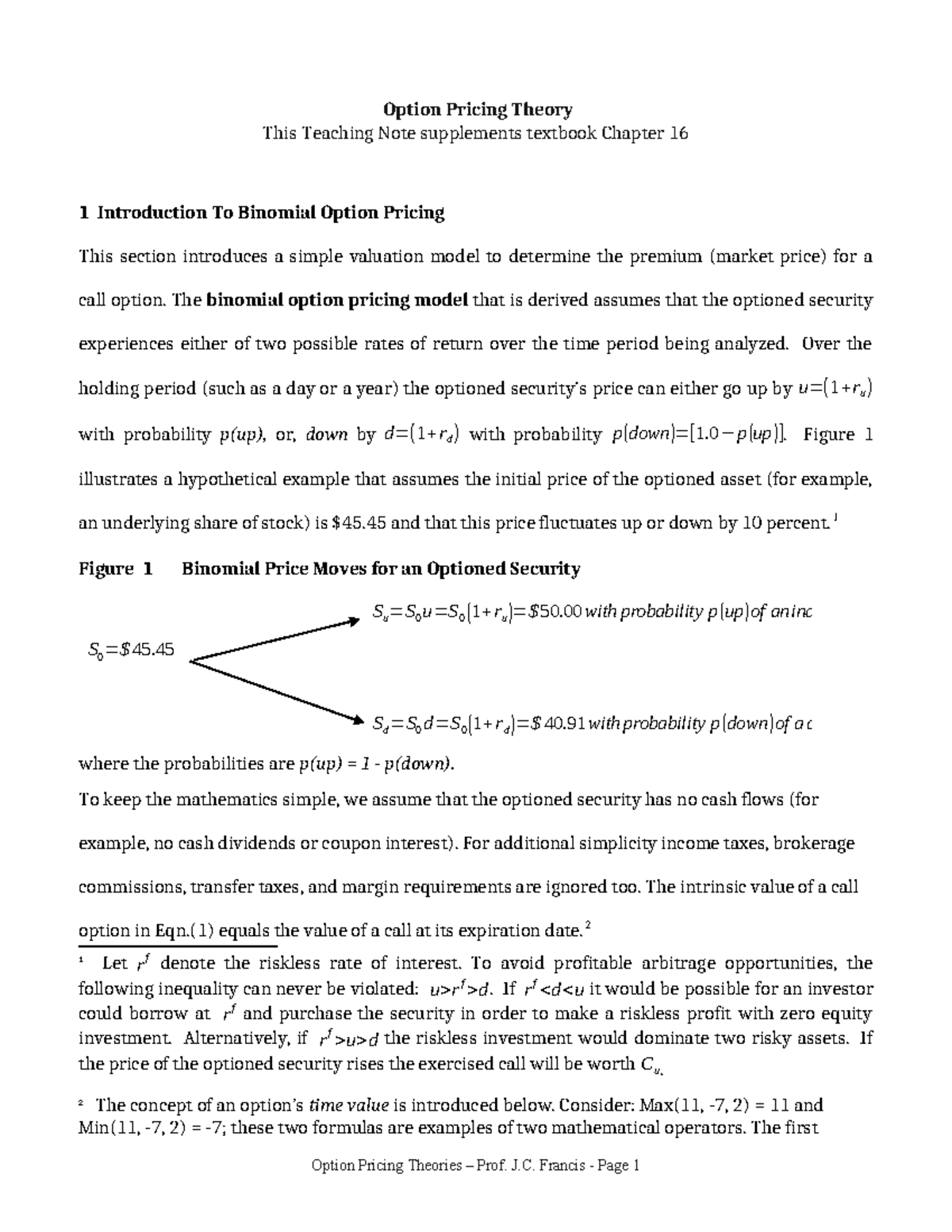 Black Scholes - Lecture Notes on Option Pricing Theory - Studocu