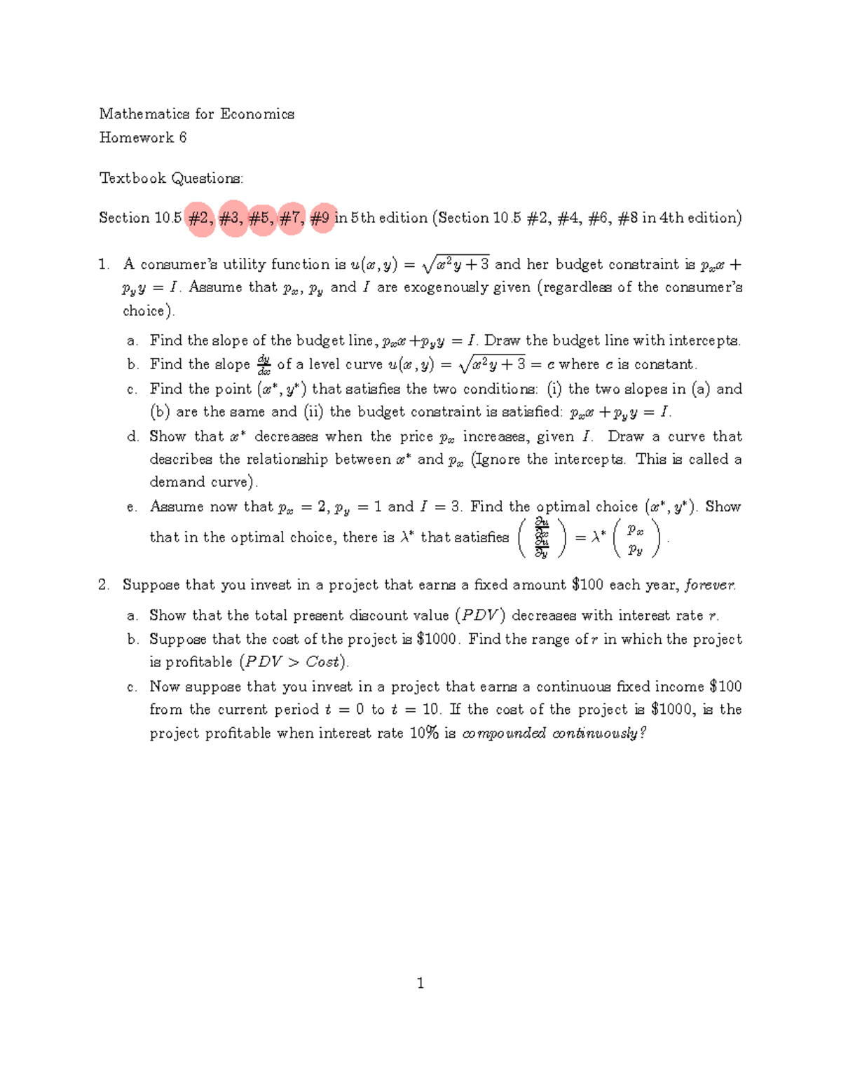 Mathematics for Economics Homework 6: Textbook Questions & Solutions ...