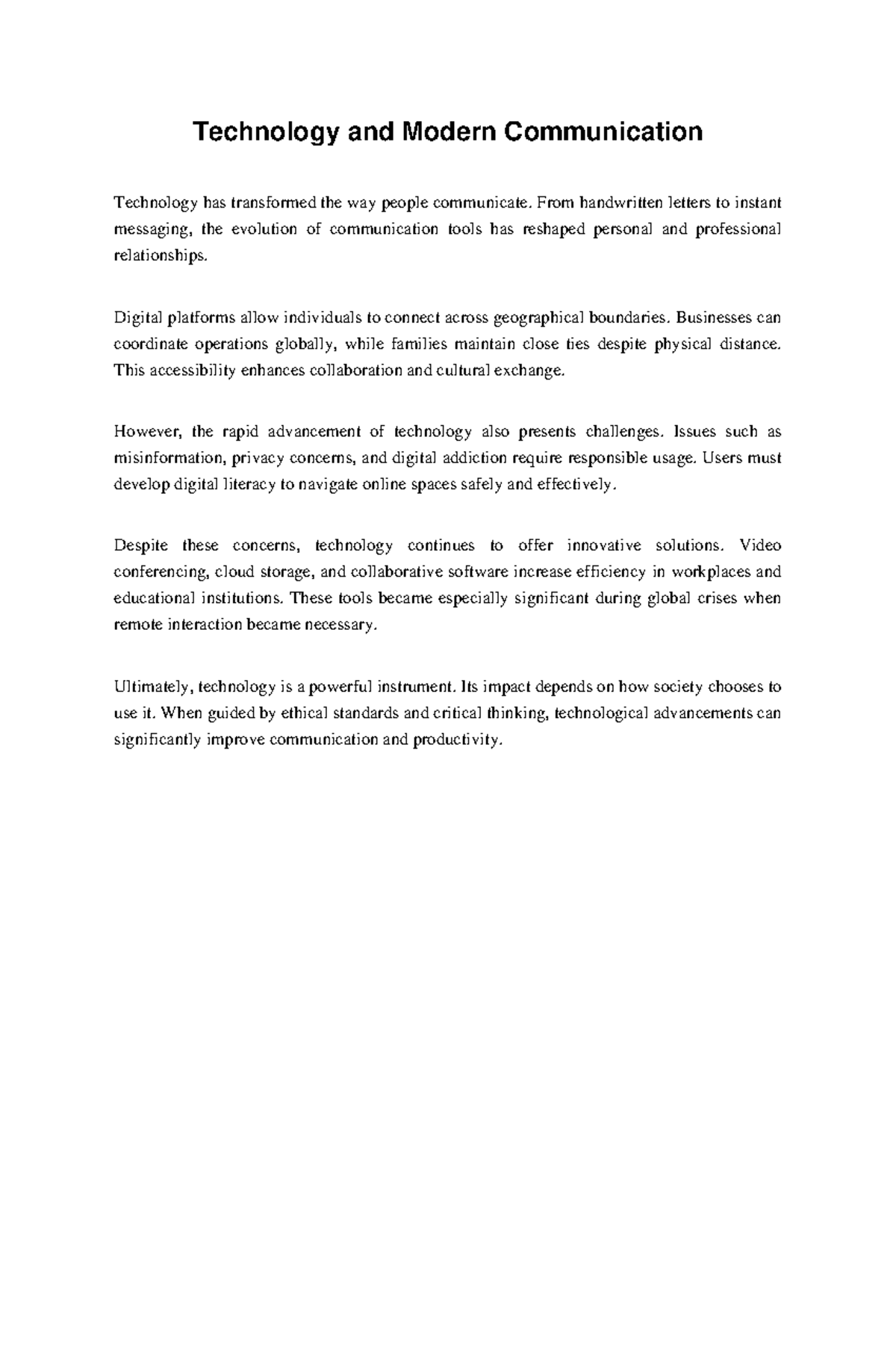 Essay 3: The Impact of Technology on Modern Communication - Studocu