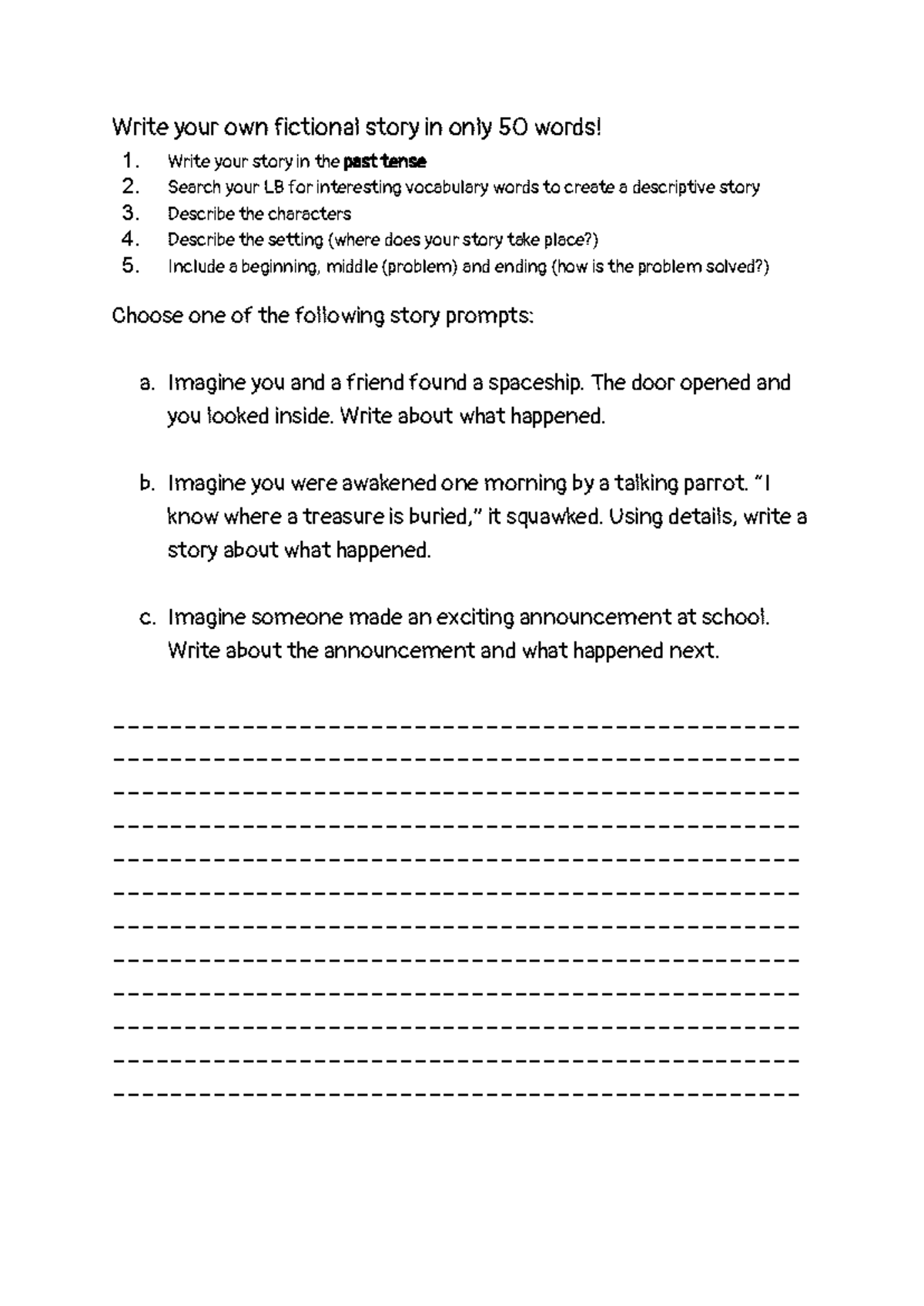 Creative Writing Assignment: Craft a 50-Word Fictional Story - Studocu