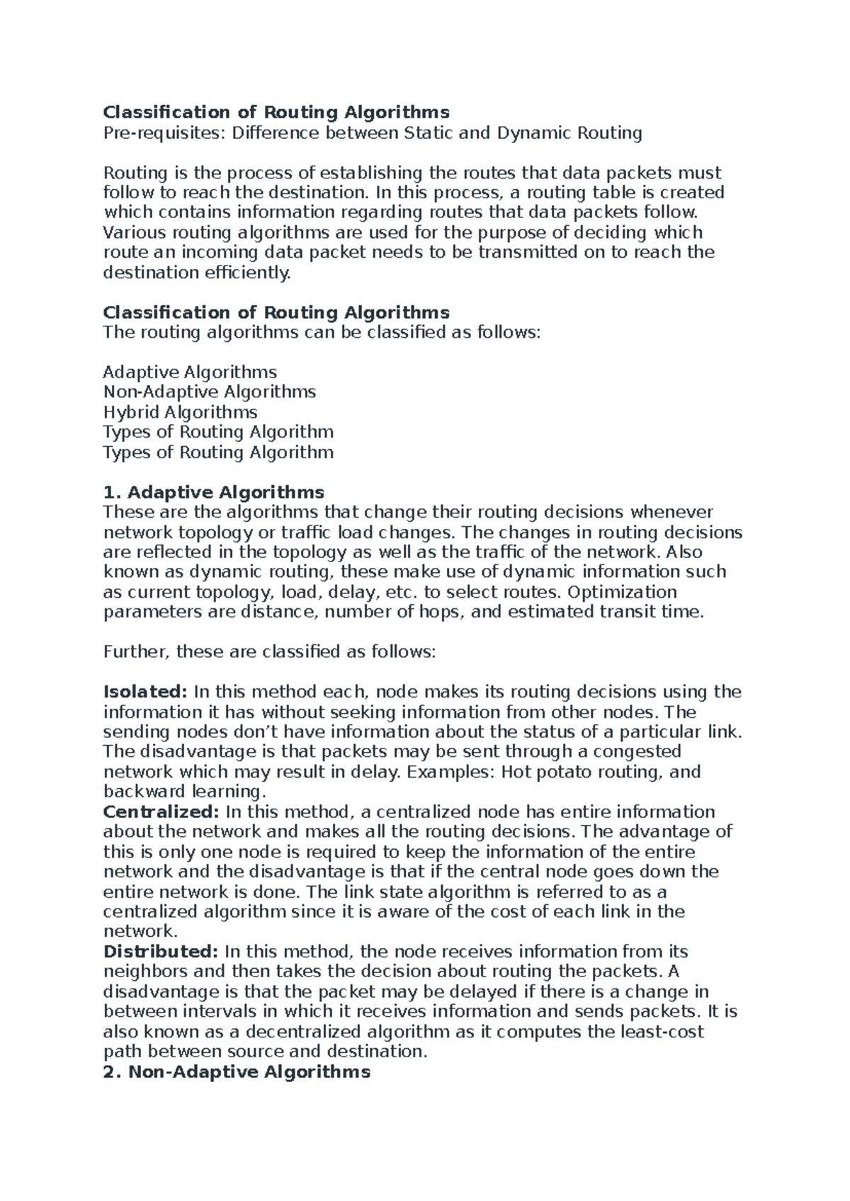 Classification of Routing Algorithms in Networking - Overview and Types ...