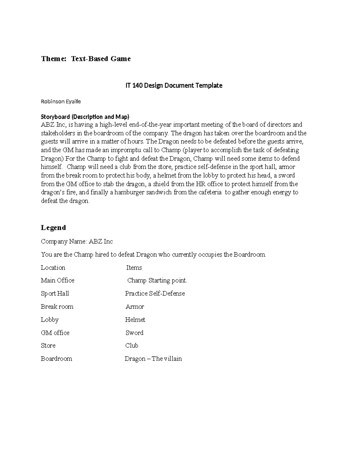 IT 140 Text-Based Game Design Document: Defeat the Dragon Challenge ...