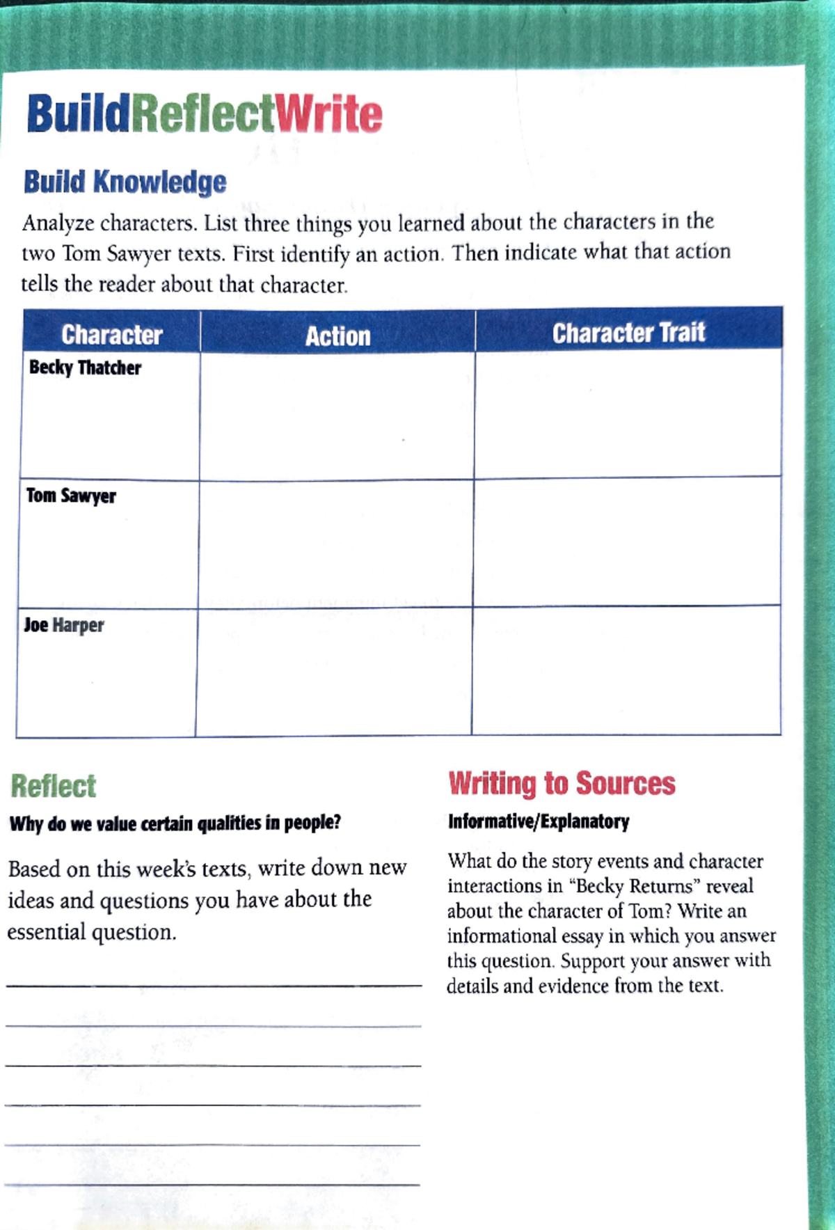 Analysis of Characters and Writing to Sources in 