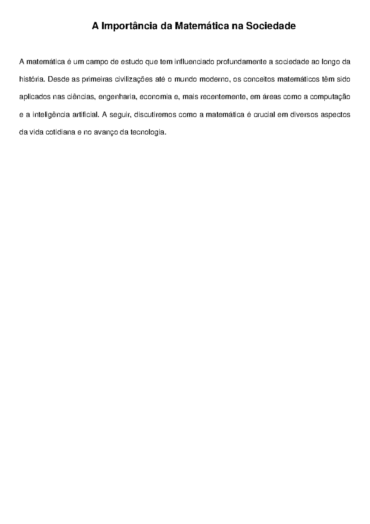 A Importância da Matemática na Sociedade - Artigo Matemática - Studocu