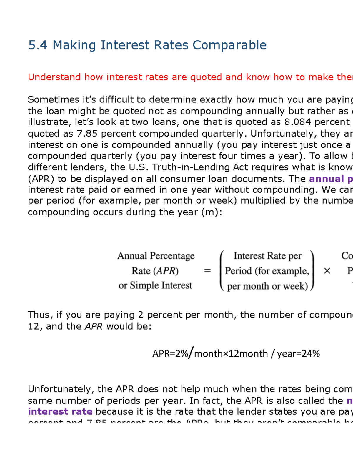5.4 Making Interest Rates Comparable - Understand how interest rates ...
