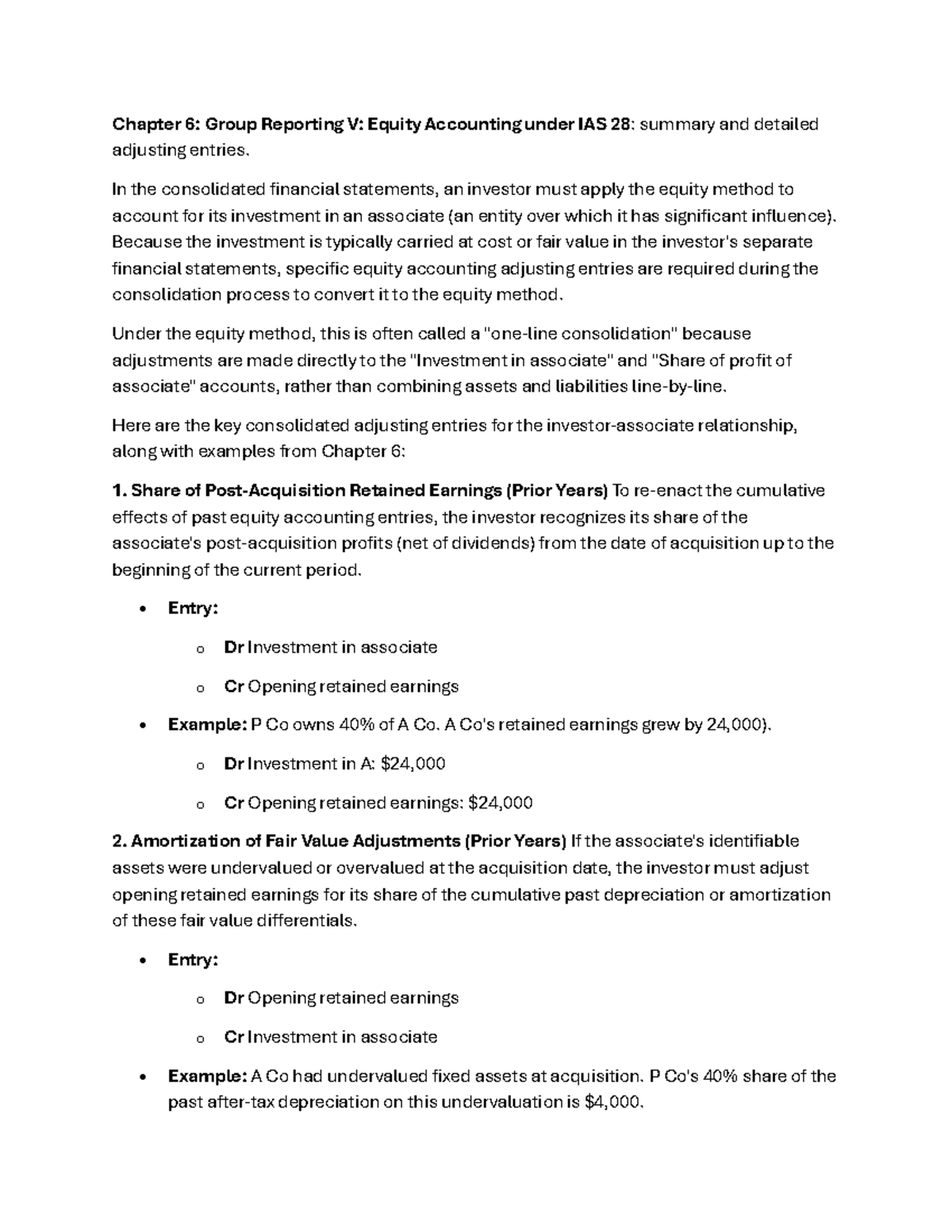 Chapter 6: Group Reporting V - Equity Accounting Adjustments Summary ...