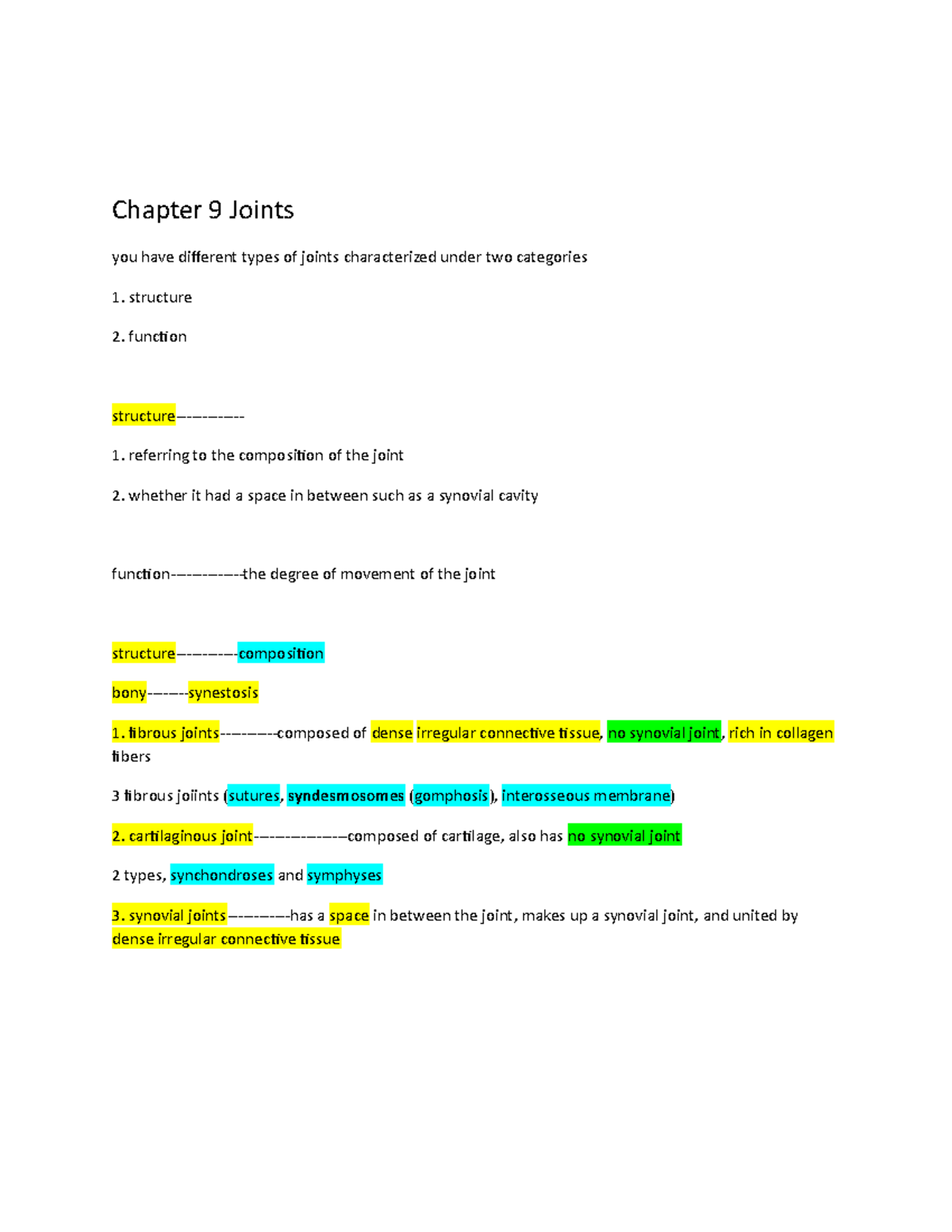 Lecture Notes: Chapter 9 Joints Overview (BIOL 101) - Studocu