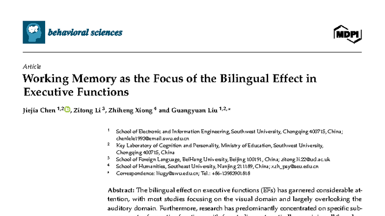 Working Memory and the Bilingual Effect on Executive Functions (PSY ...