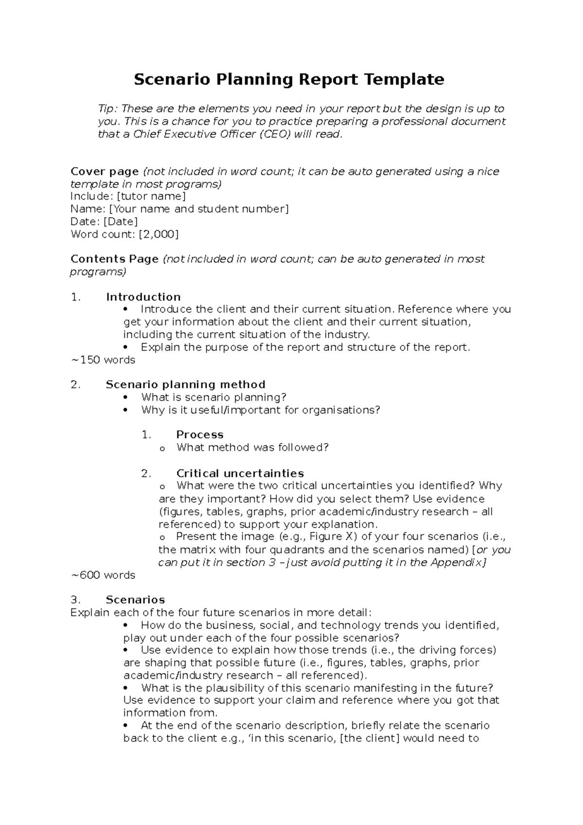 BSB105 Scenario Planning Report Template A1 2023 - Studocu