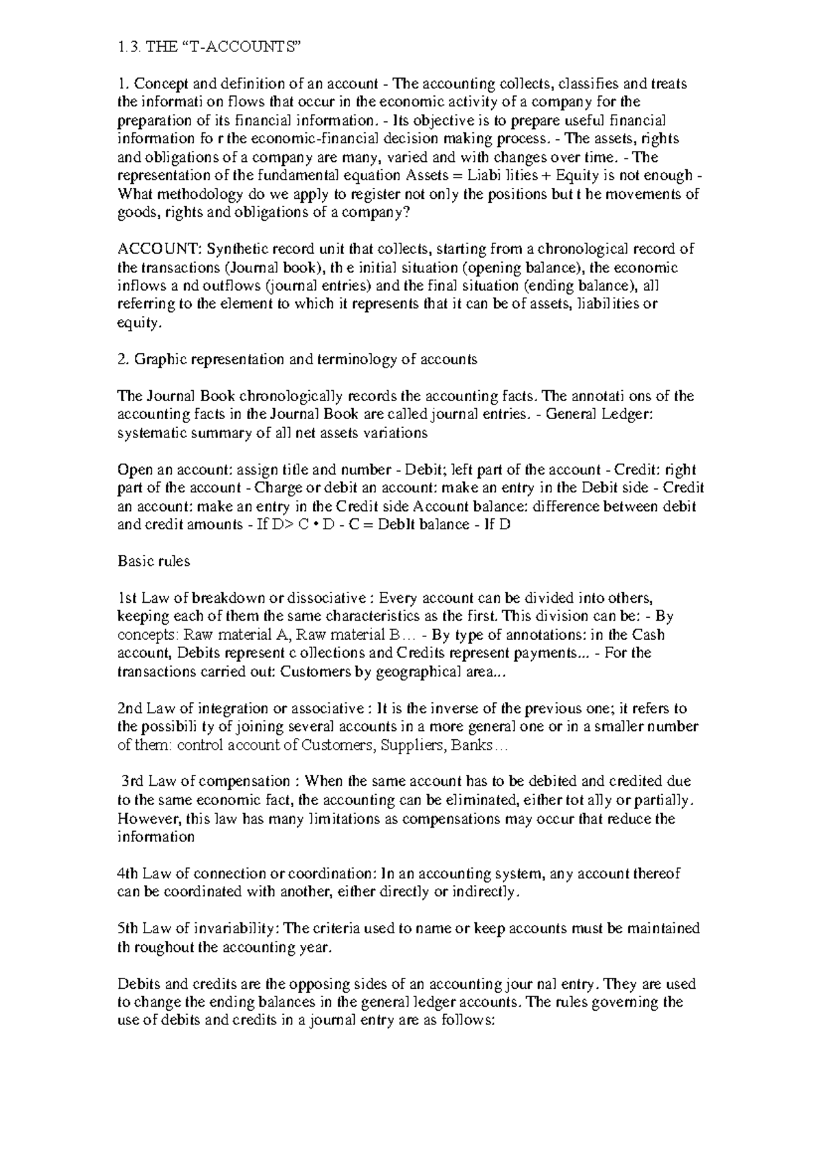 The T accounts Summary - 1. THE “T-ACCOUNTS” Concept and definition of ...