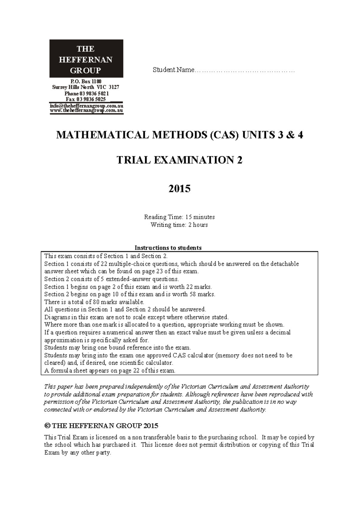 Math Methods (CAS) Units 3 & 4 Trial Exam 2 2015 - Studocu