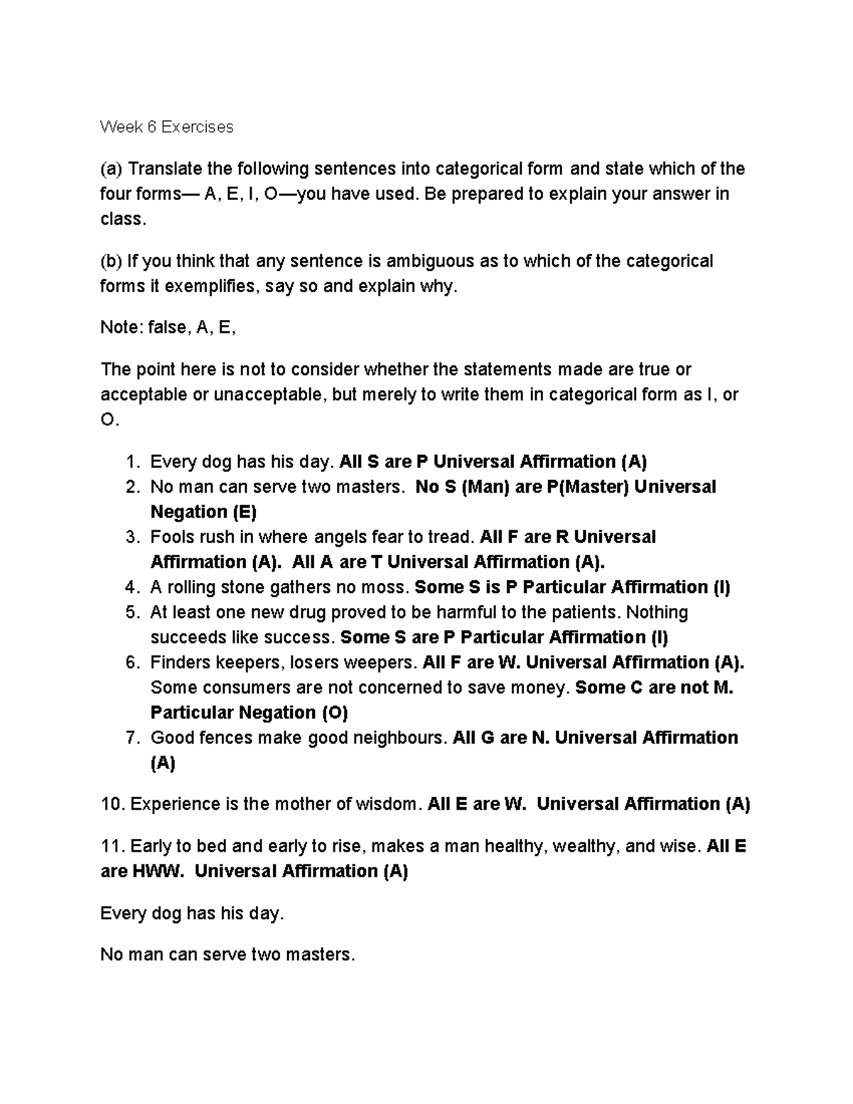 Categorical - Ch 7 - Week 6 Exercises (a) Translate the following ...