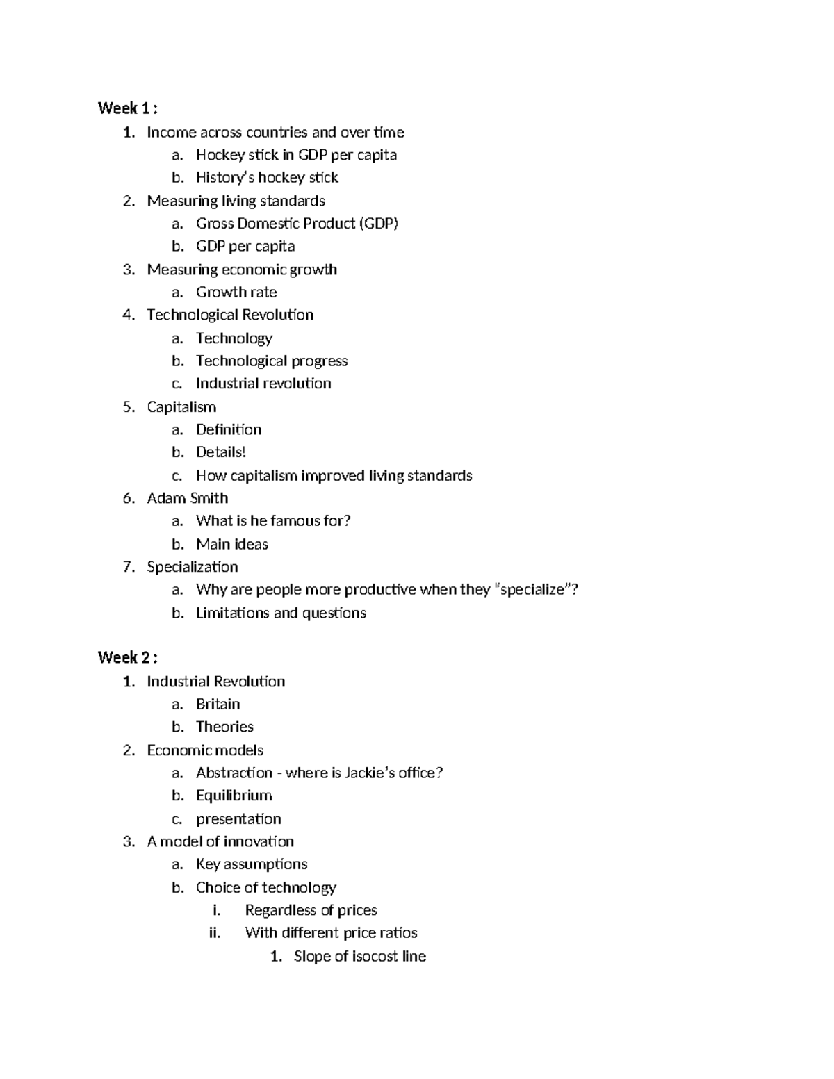Economic Growth and Development: Insights from Weeks 1-4 (ECO 101 ...