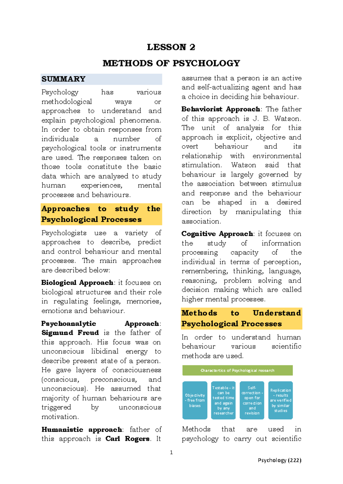Methods of psychology - 1 LESSON 2 METHODS OF PSYCHOLOGY SUMMARY ...