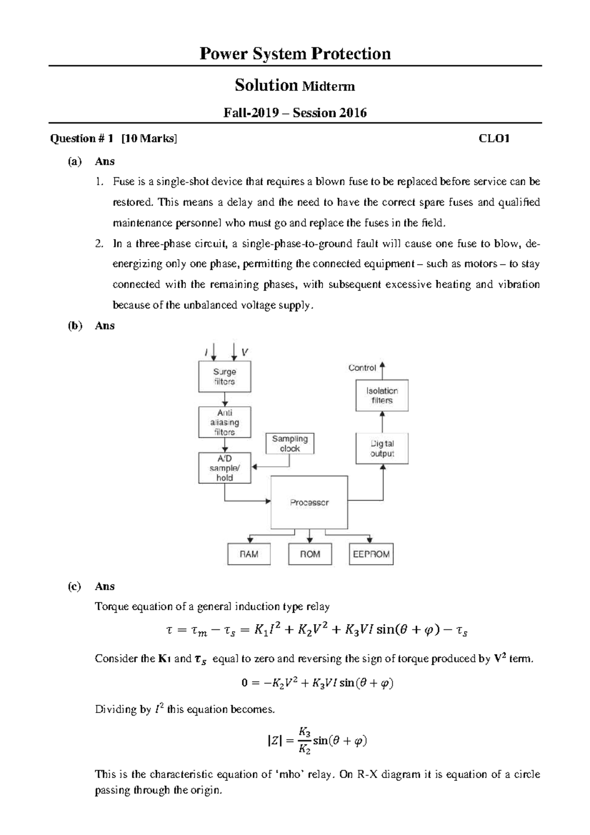 Power System Protection Solution Midterm 2016 - Detailed Answers - Studocu