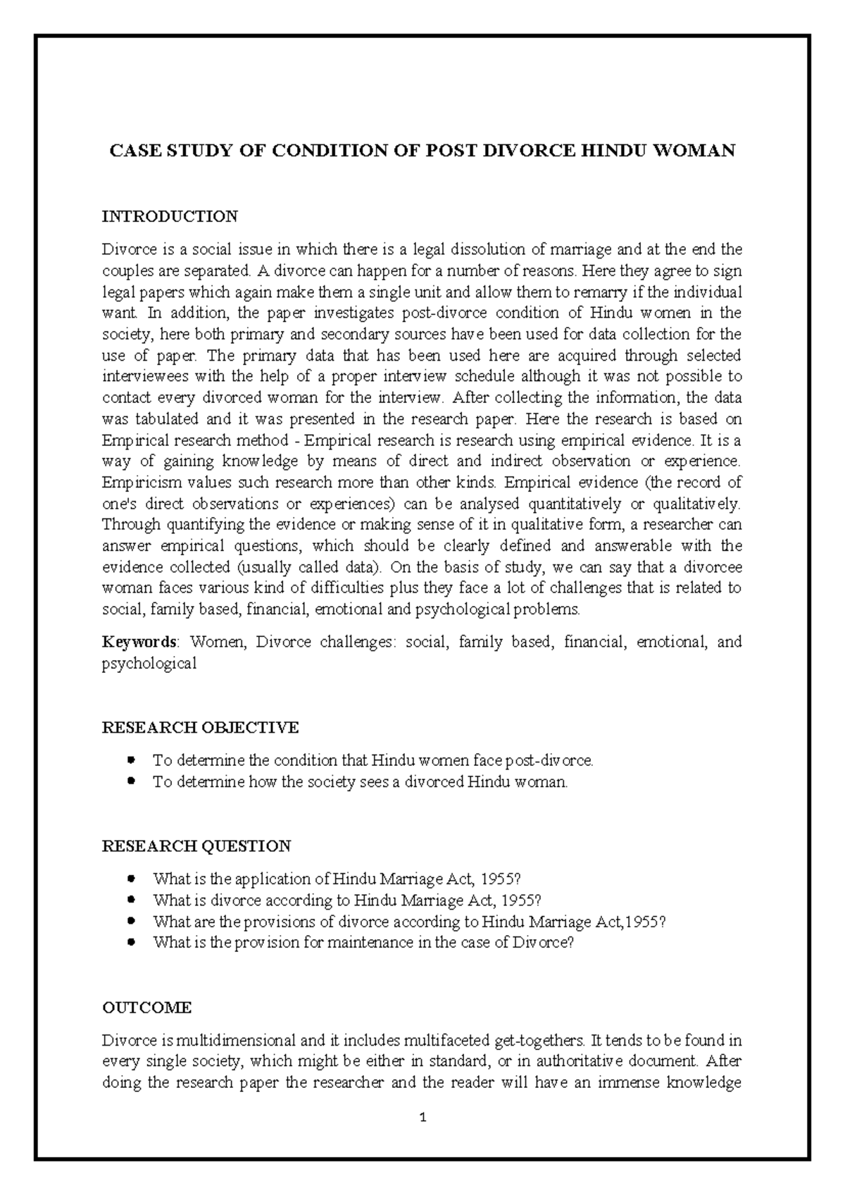 CASE STUDY: POST-DIVORCE CHALLENGES FOR HINDU WOMEN - Studocu