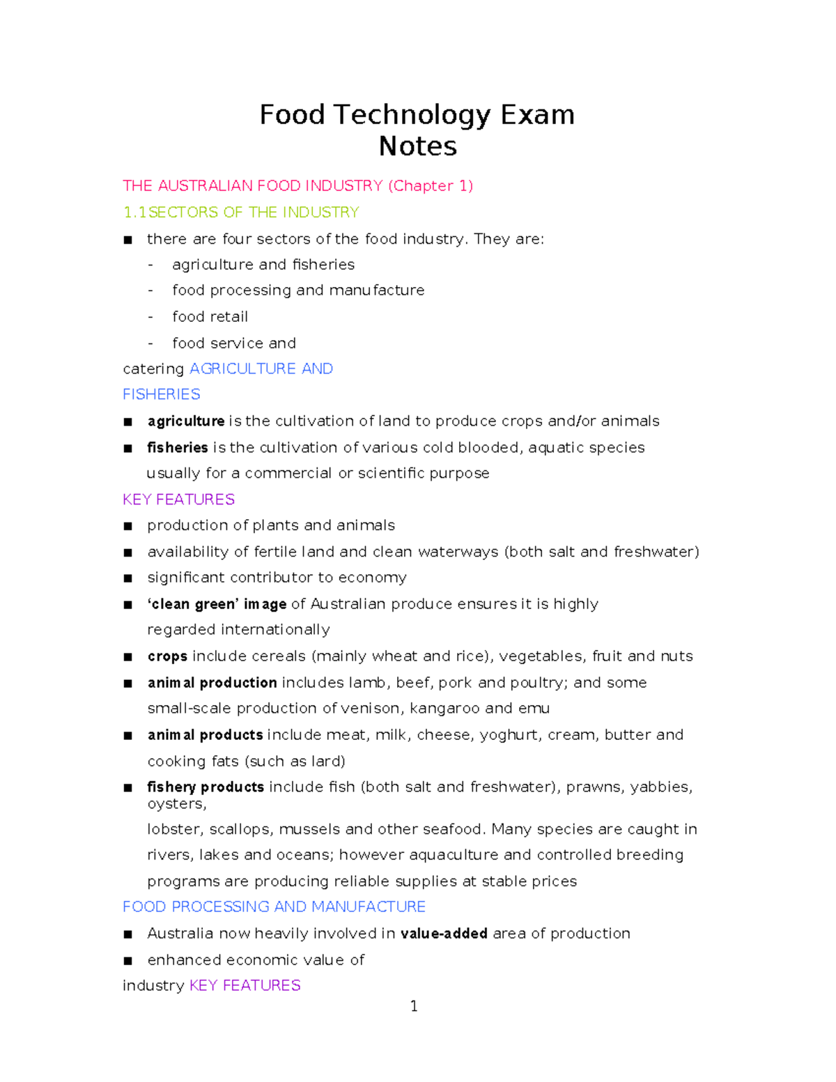 Food Technology Exam Notes: The Australian Food Industry Overview - Studocu