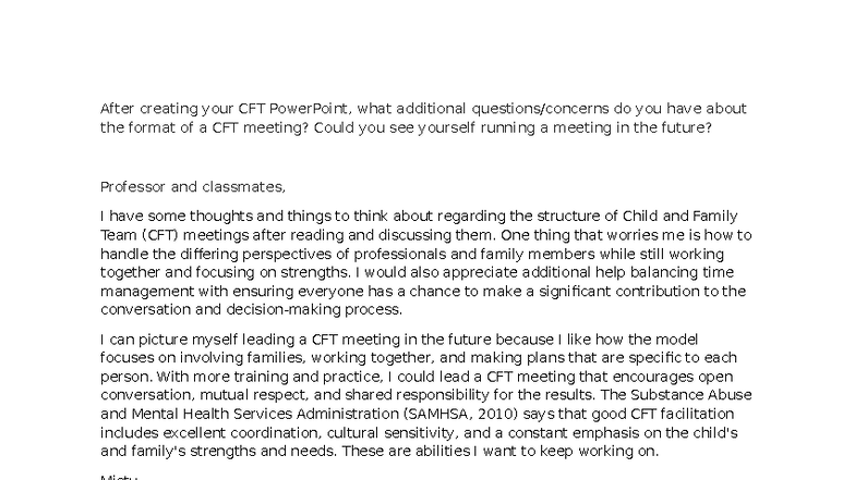 Week 7 DQ1 - Reflections on CFT Meeting Facilitation Skills - Studocu
