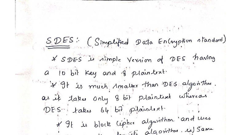 CCS Unit 2 - SDES: Simplified Data Encryption Standard Overview - Studocu