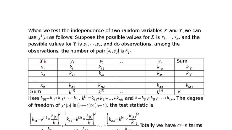 Statistical Independence of Random Variables X and Y - 20251031 - Studocu