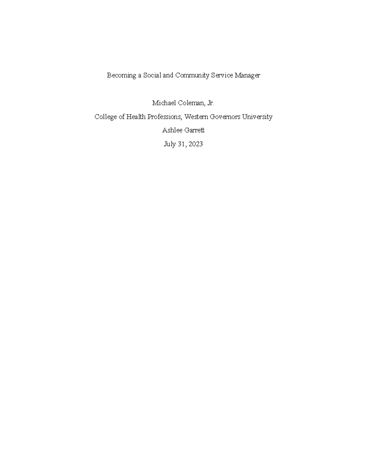 Becoming a Social and Community Service Manager - College of Health ...