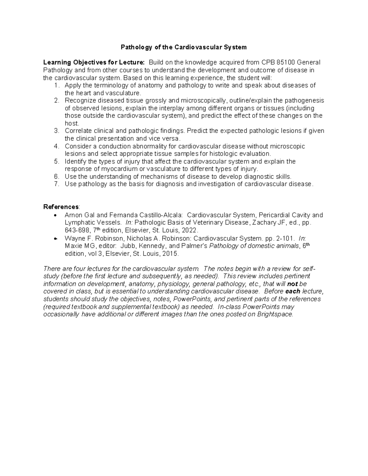 PVM 85100 Cardiovascular Pathology Lecture Study Notes & Guide - Studocu