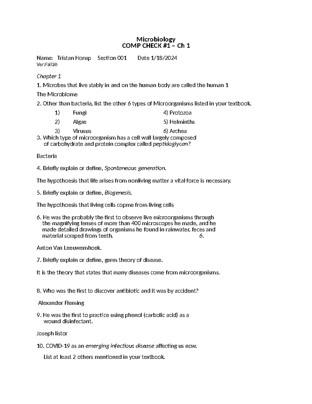 COMP CHECK #1: Microbiology Chapter 1 Overview and Key Concepts - Studocu
