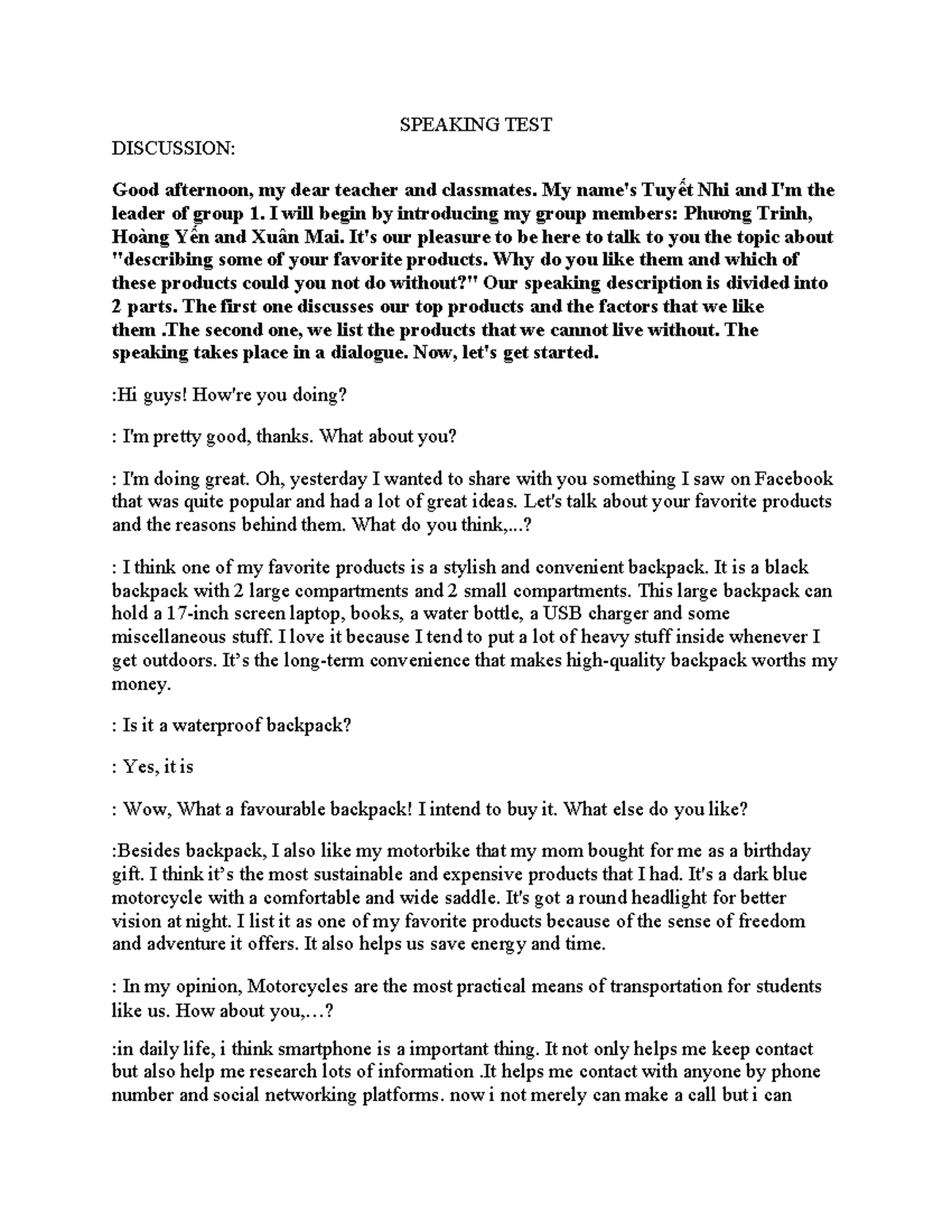 Speaking Test: Favorite Products Discussion - Group 1 Presentation ...
