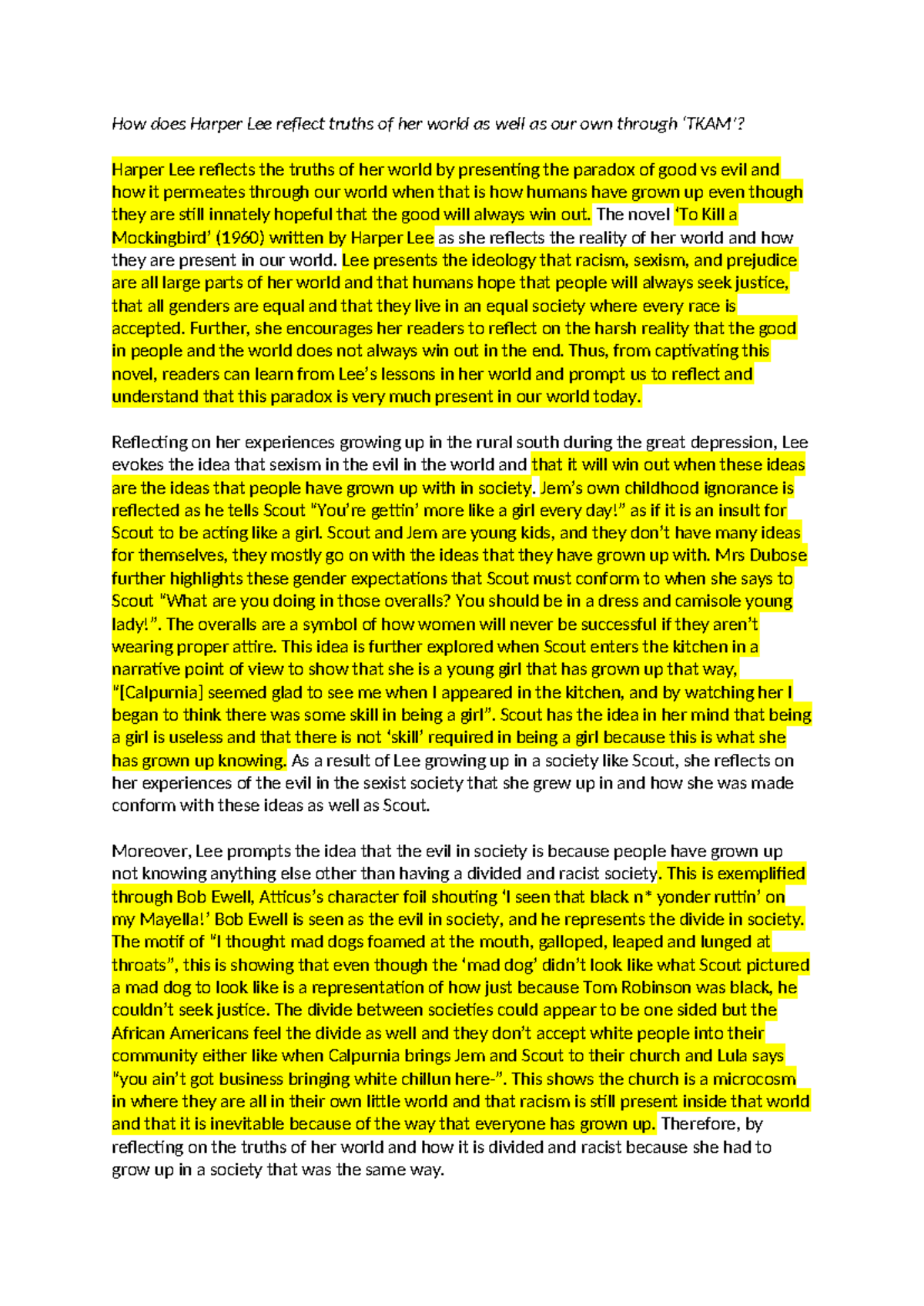 ENG 101 Essay: The Paradox of Good vs Evil in Harper Lee's World - Studocu