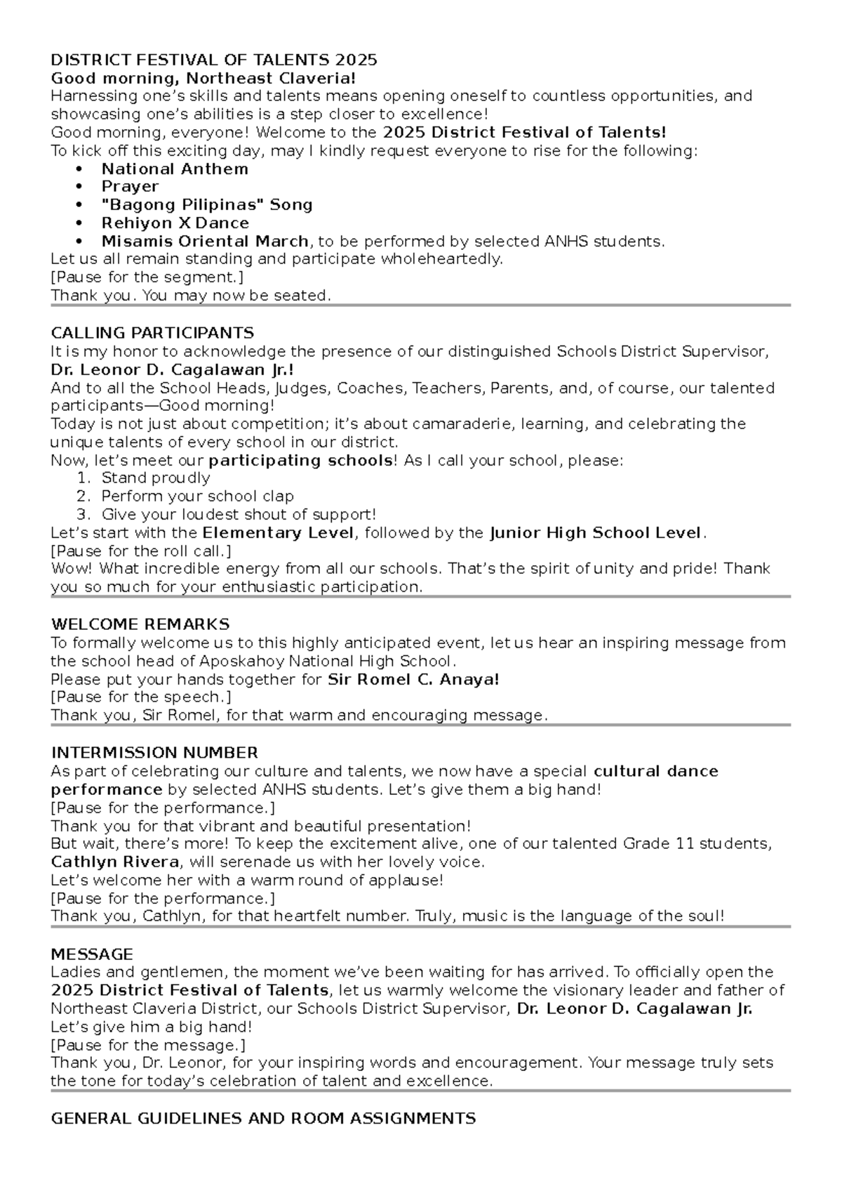 Emcee Script for DFOT 2025 - District Festival of Talents Guide - Studocu