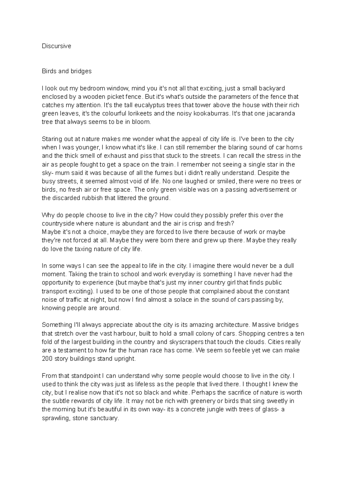 Year 12 HSC Discursive Piece: City Life vs. Nature - Studocu