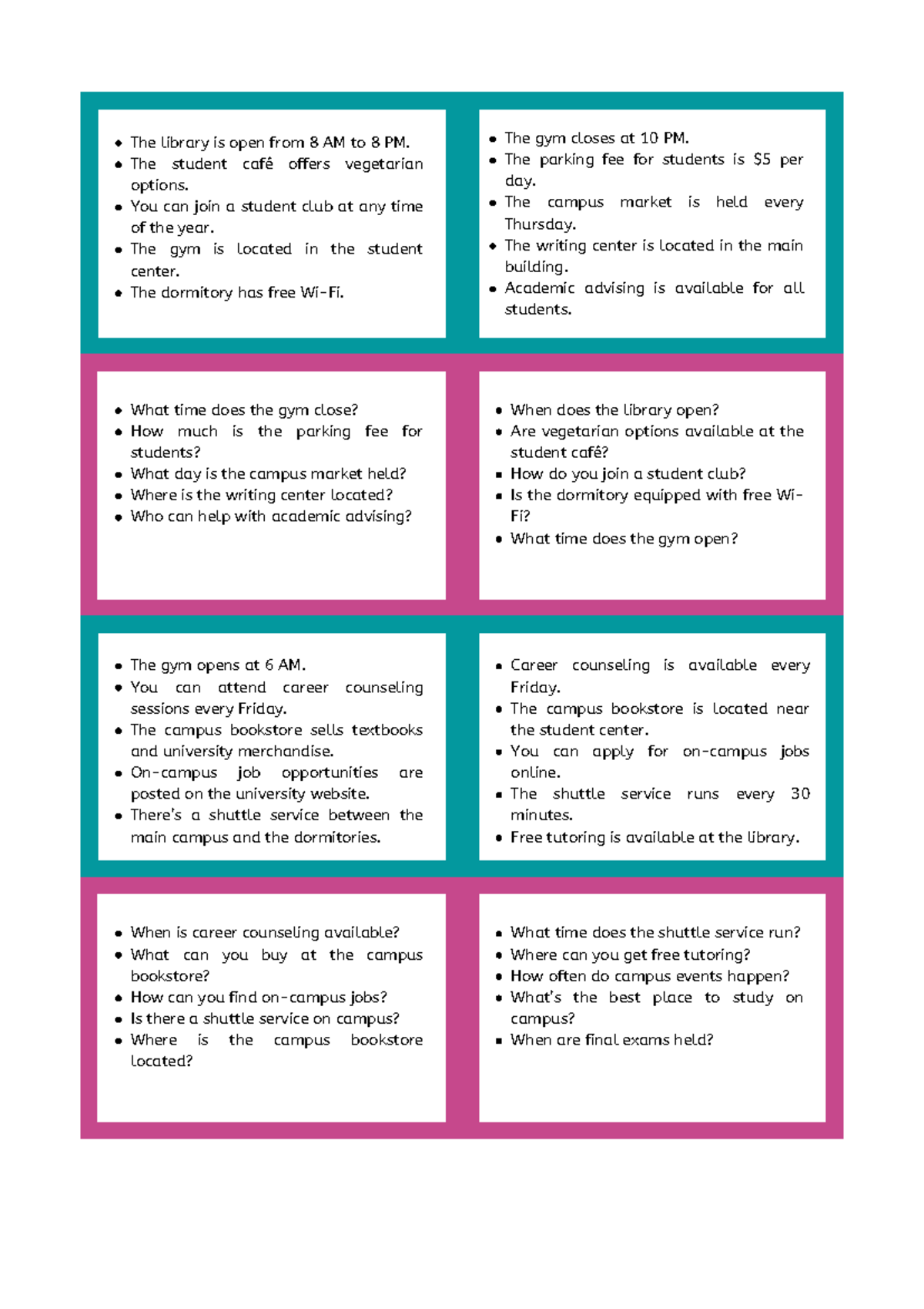 Asking Giving Information Flashcard - The library is open from 8 AM to ...