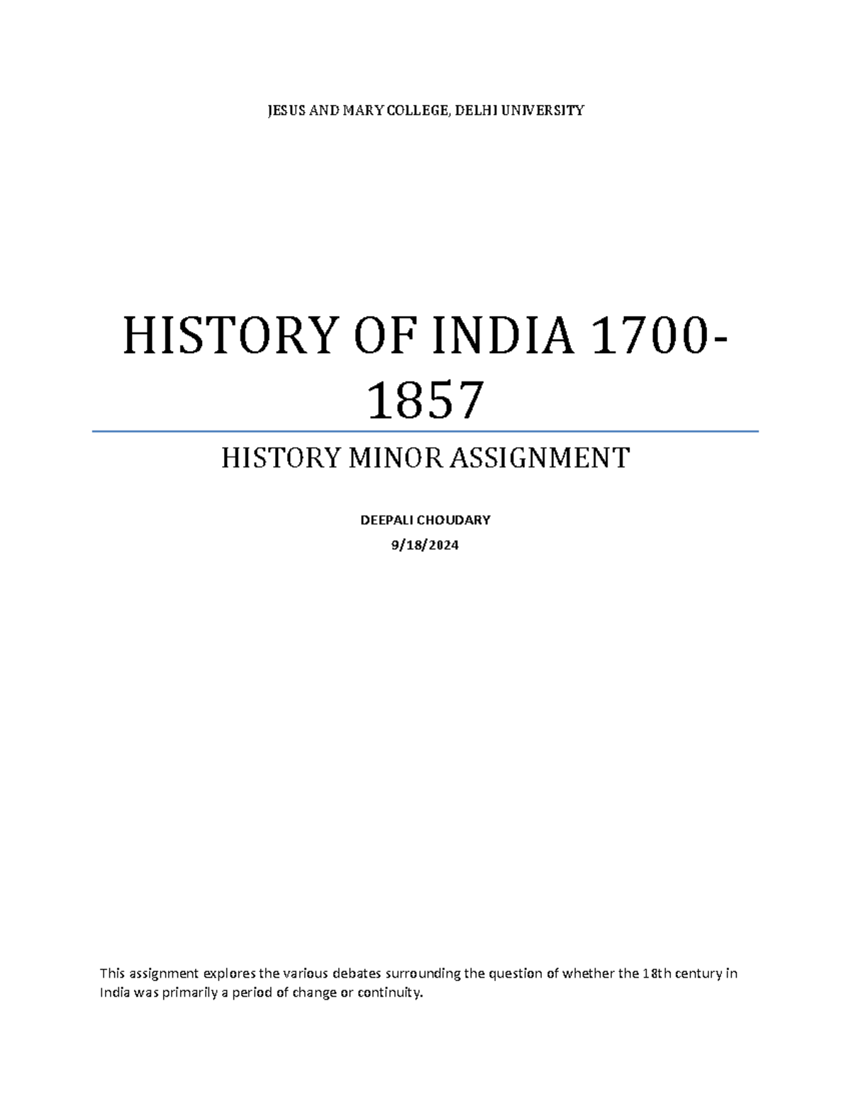 HIS-1700: Continuity vs Change in 18th Century India - A Historical ...