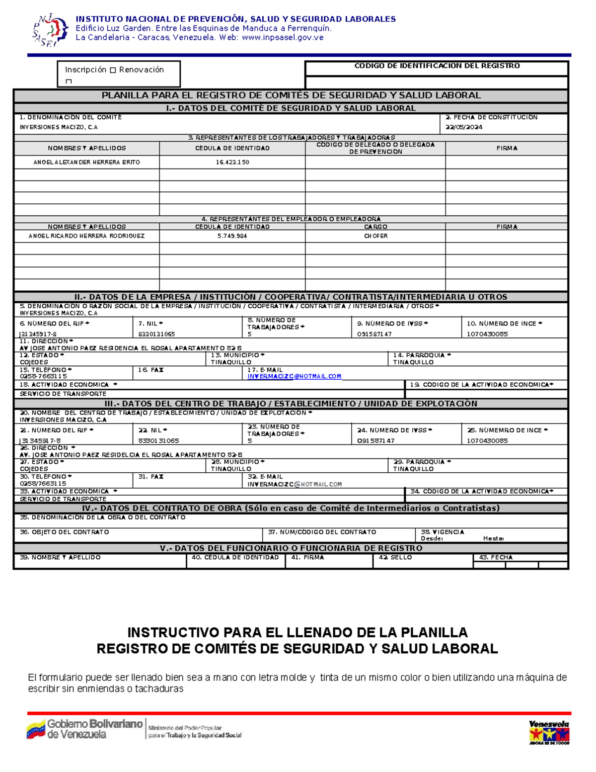 Planilla de Registro de Comités de Seguridad y Salud Laboral (CSSL ...