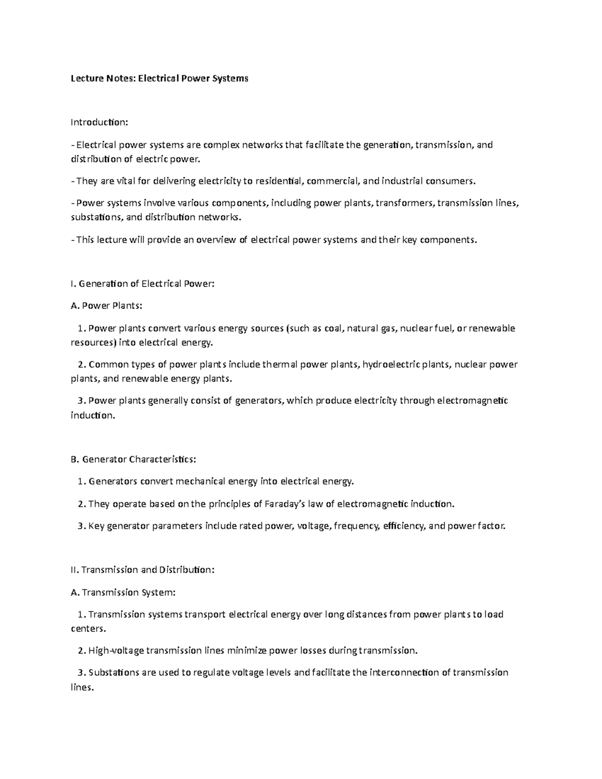 Lecture Notes: EL Power Systems Overview and Key Components - Studocu