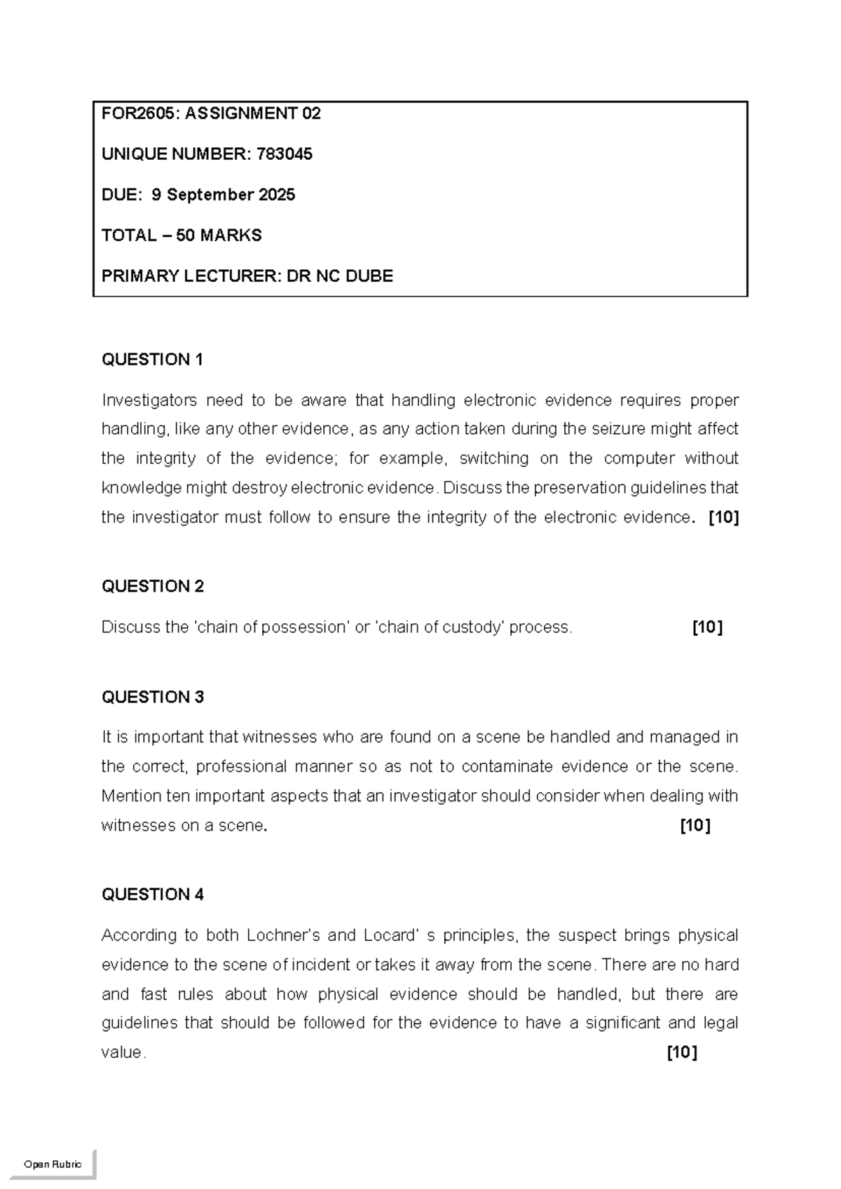 FOR2605: Assignment 02 - Guidelines for Handling Electronic Evidence ...