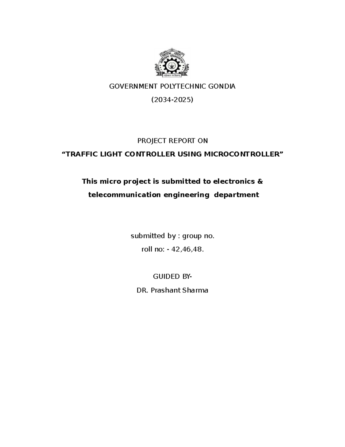 Traffic Light Controller Project Report (ETC 5th Sem, 2024-2025) - Studocu